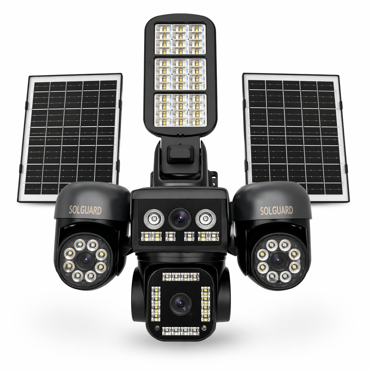 4G Solar Security Camera 4 Lens PTZ – Wireless Outdoor CCTV with Floodlight & Dual Solar Panels