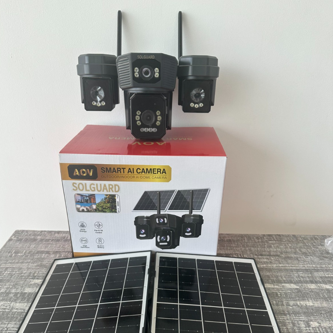 AOV 4G Tri-View Solar Camera | 3-Lens Panoramic | Night Vision