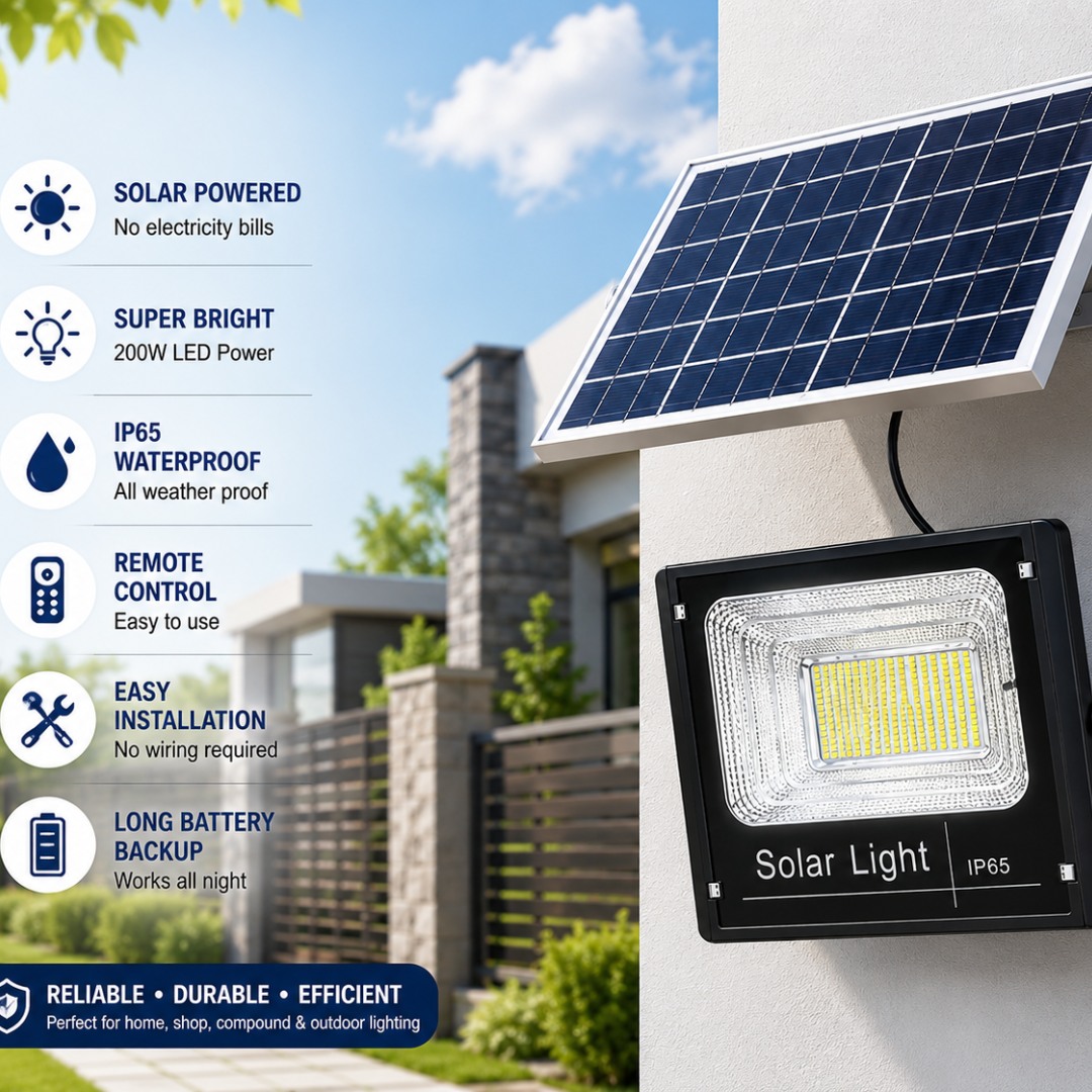 200W Solar LED Flood Light Kit – Solar Panel, Remote Control & IP65 Waterproof