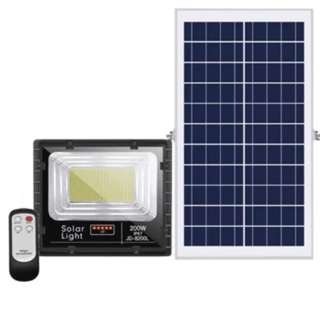 200W Solar LED Flood Light Kit – Solar Panel, Remote Control & IP65 Waterproof
