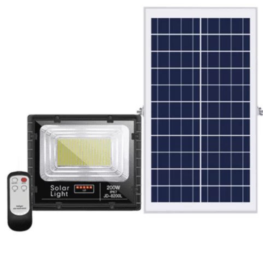 200W Solar LED Flood Light Kit – Solar Panel, Remote Control & IP65 Waterproof
