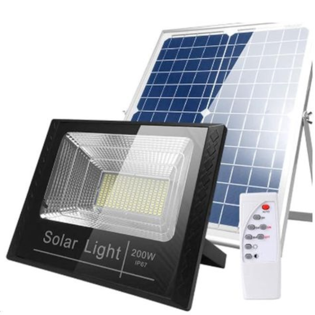 200W Solar LED Flood Light Kit – Solar Panel, Remote Control & IP65 Waterproof