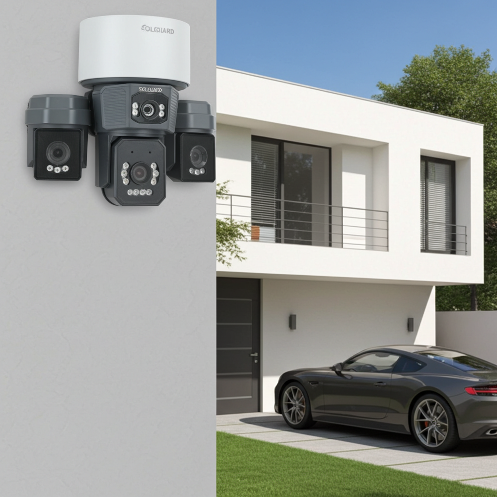 4G Triple-Lens Solar Security Camera 20MP – SIM Card CCTV with 360° PTZ, Siren & Color Night Vision