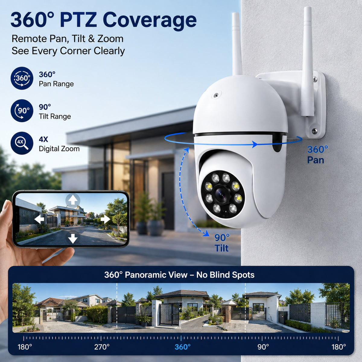 360° WiFi PTZ CCTV Camera 1080P – Phone Monitoring, Night Vision & Two-Way Audio