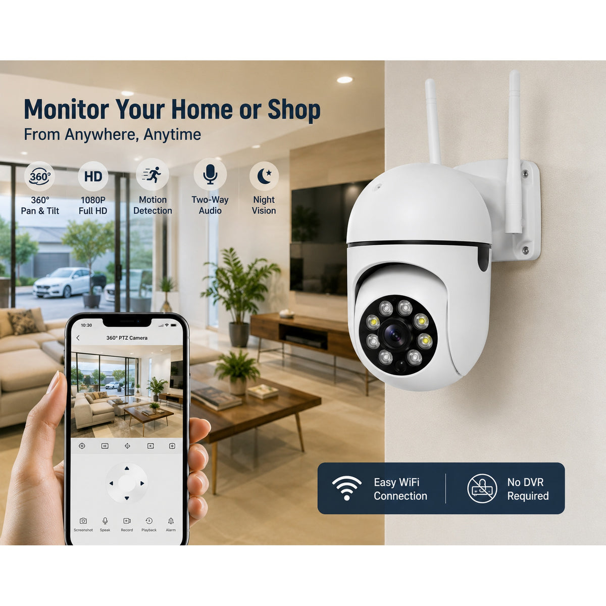 360° WiFi PTZ CCTV Camera 1080P – Phone Monitoring, Night Vision & Two-Way Audio
