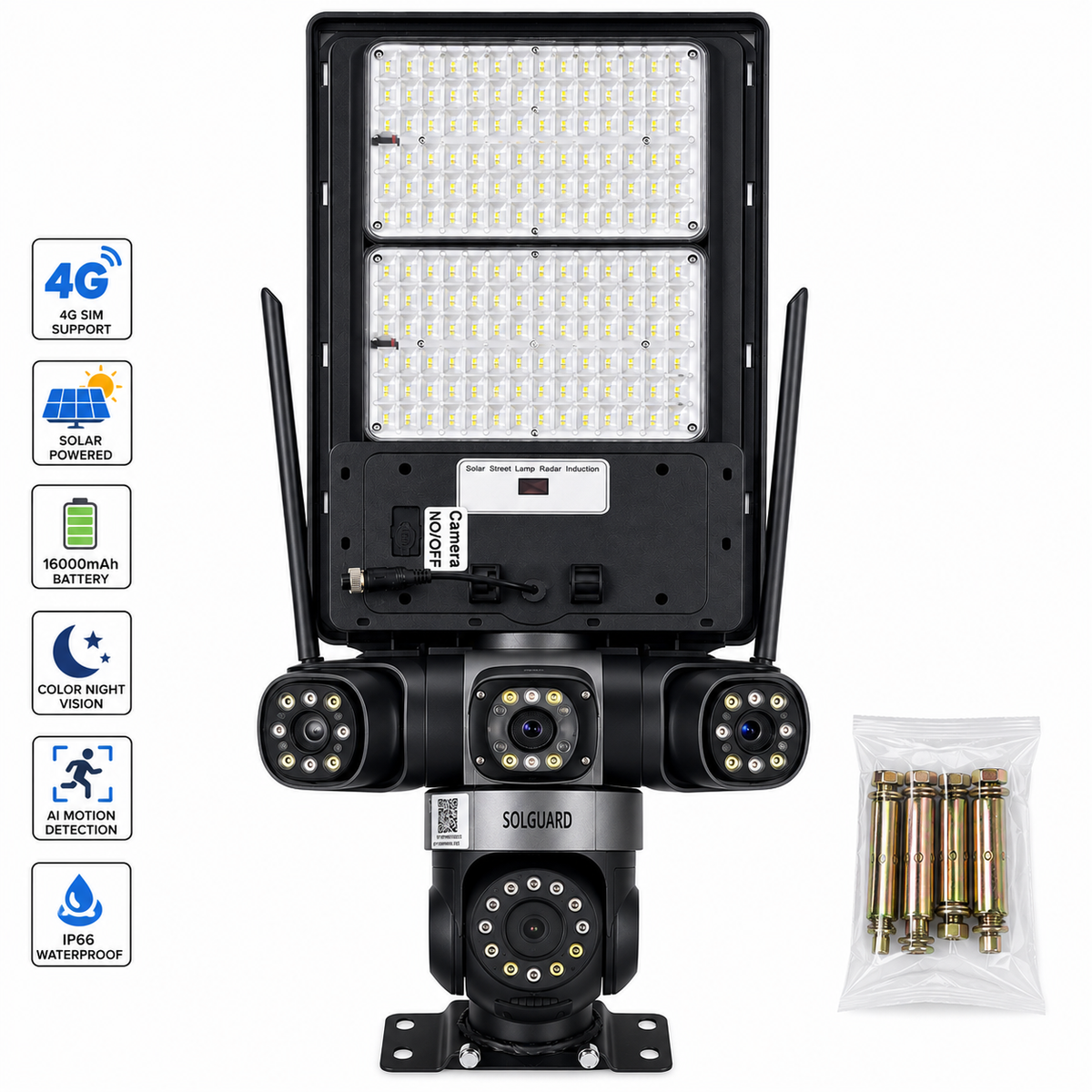 4G Solar Street Light CCTV Camera Kenya | Triple Lens 20MP PTZ V616 AOV