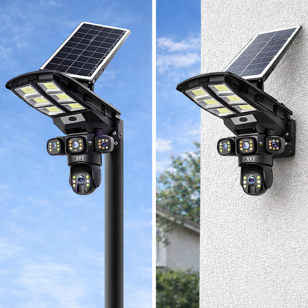 AOV 4G Solar Street Light Camera Triple Lens – 20MP HD Outdoor Security CCTV