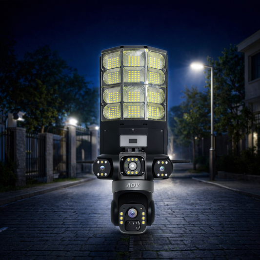 AOV 4G Solar Street Light Camera Triple Lens – 20MP HD Outdoor Security CCTV