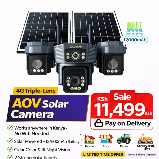 AOV 4G Tri-View Solar Camera | 3-Lens Panoramic | Night Vision
