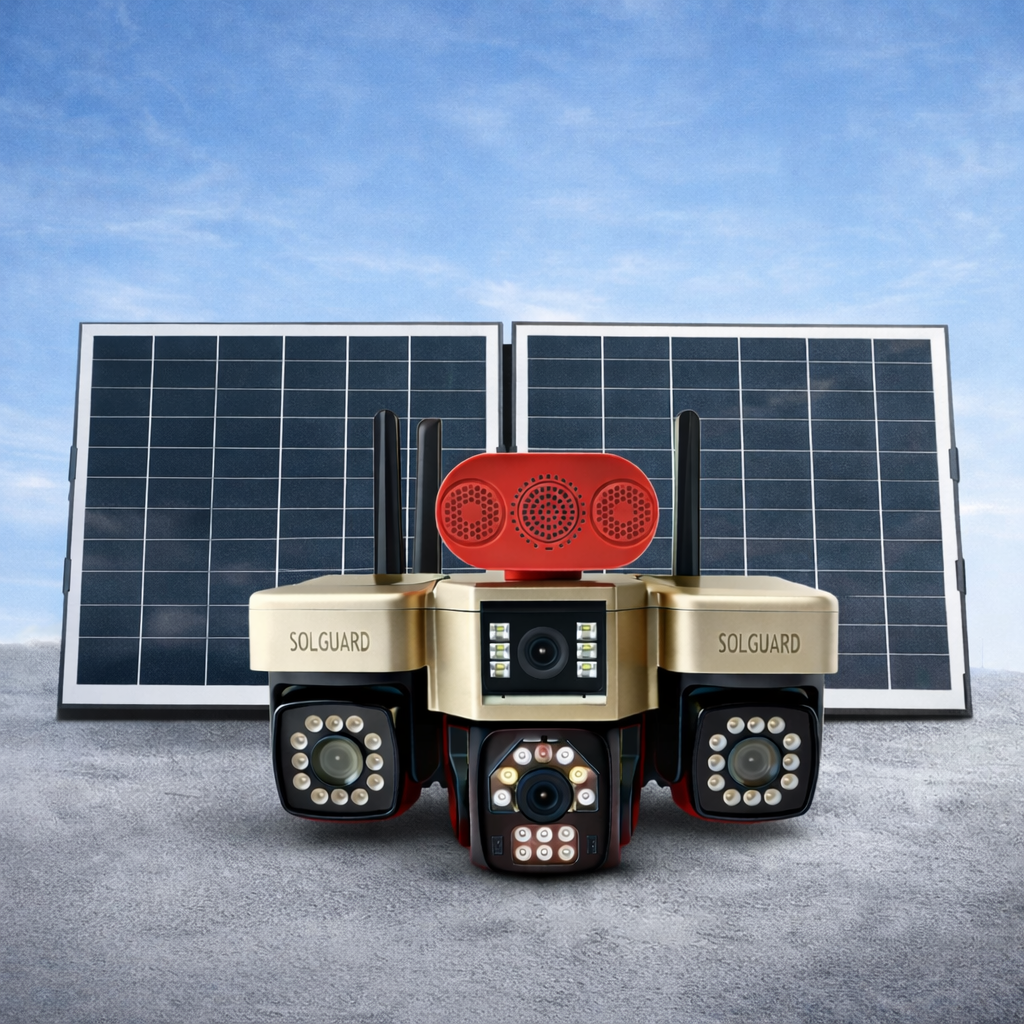 4G 4 Lens Solar CCTV Camera – No WiFi, 20MP HD, Dual Solar Panels, Siren Alarm – Kenya