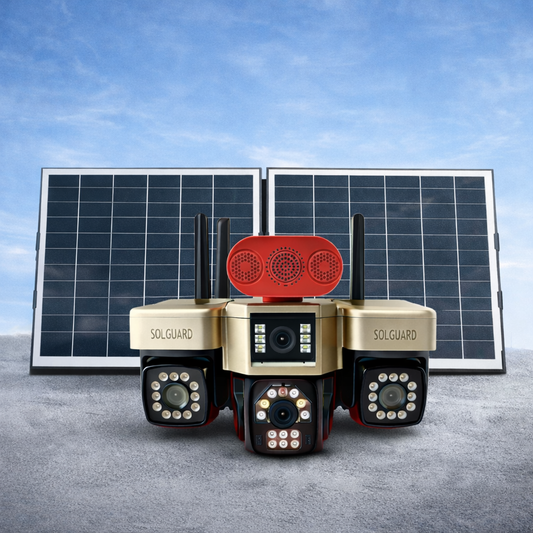 4G 4 Lens Solar CCTV Camera – No WiFi, 20MP HD, Dual Solar Panels, Siren Alarm – Kenya