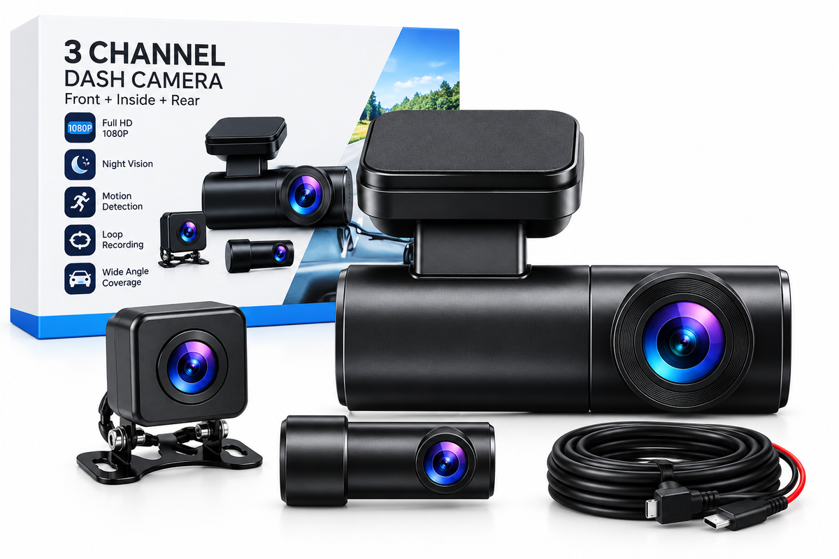 3 Channel Dash Camera – Front, Inside & Rear Recording