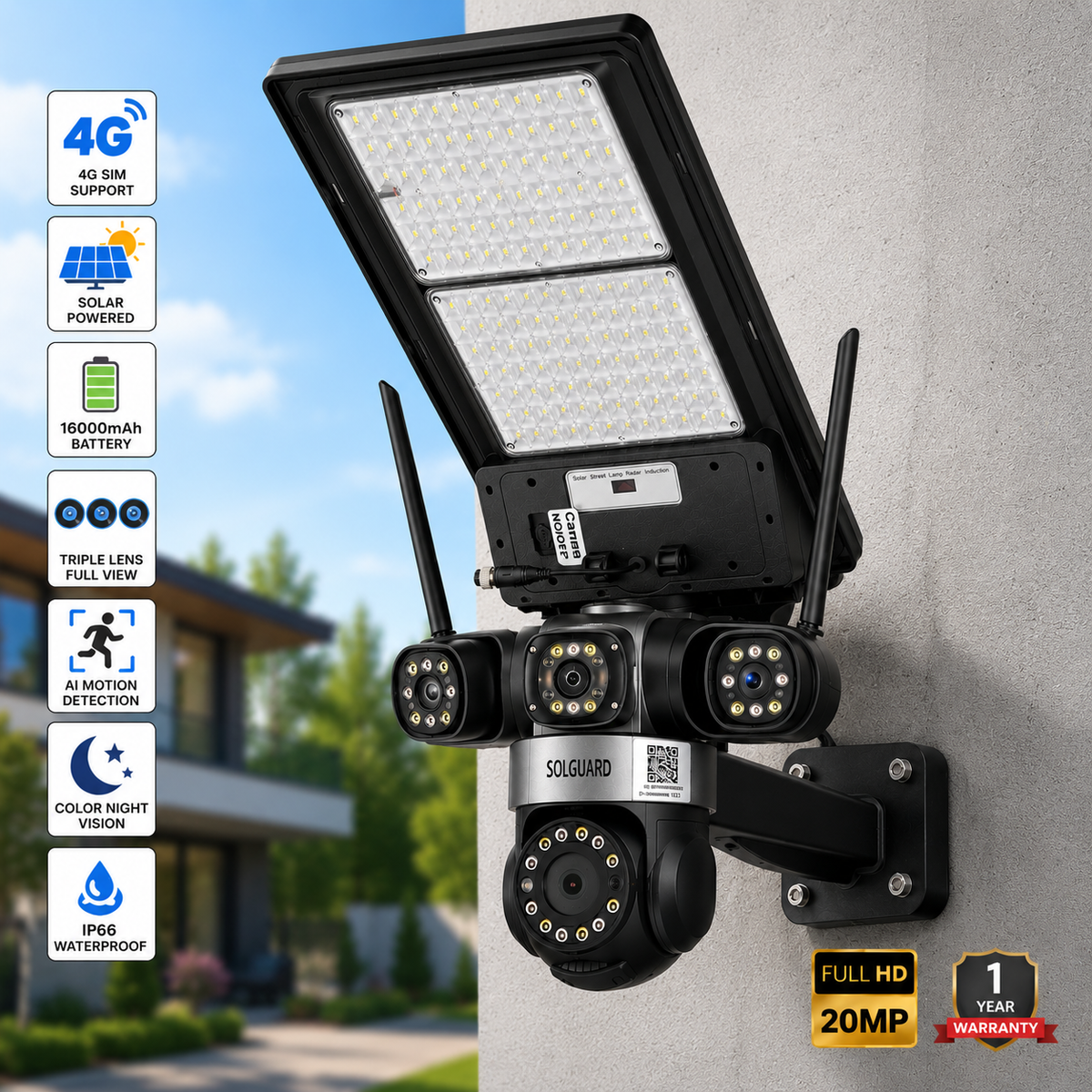 4G Solar Street Light CCTV Camera Kenya | Triple Lens 20MP PTZ V616 AOV