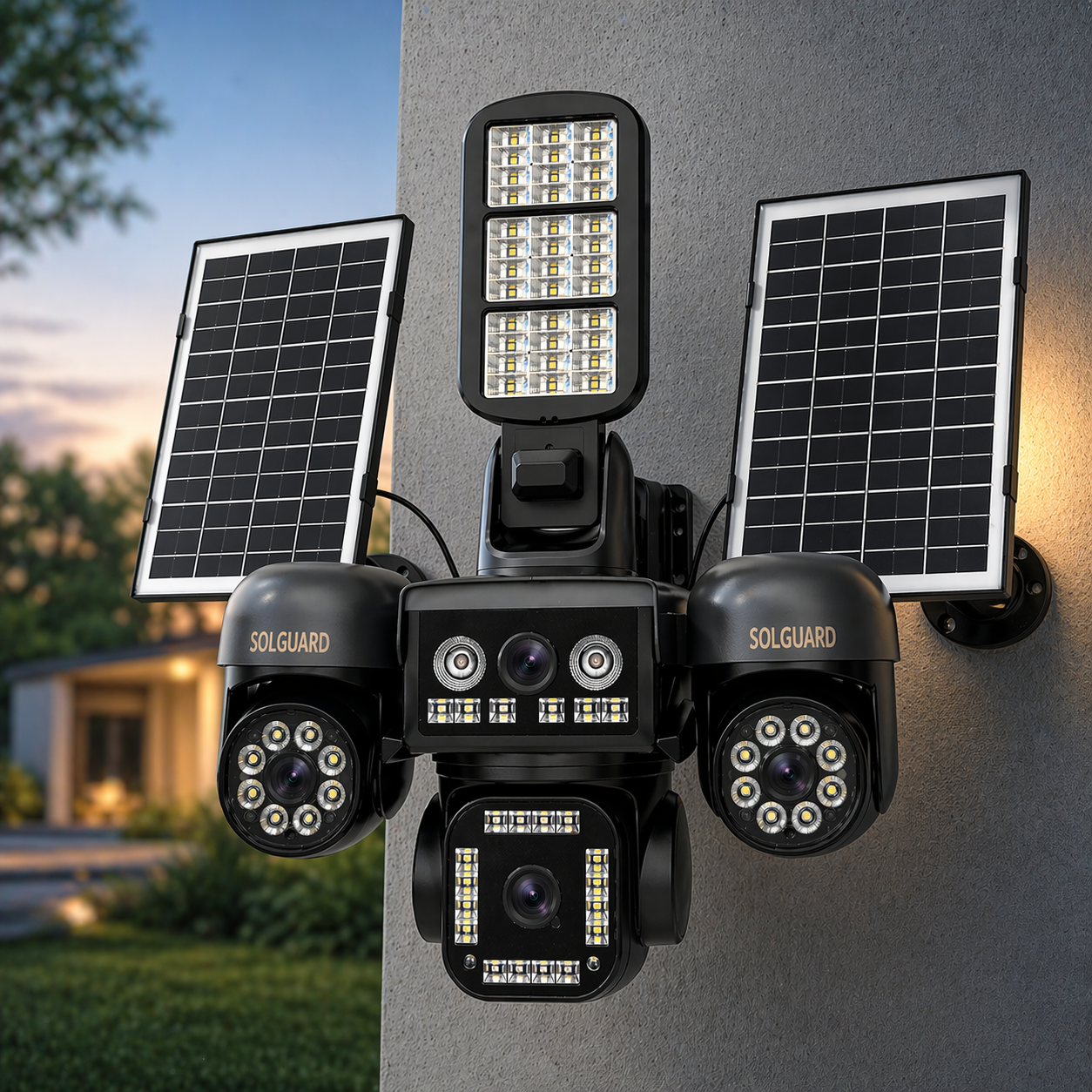 4G Solar Security Camera 4 Lens PTZ – Wireless Outdoor CCTV with Floodlight & Dual Solar Panels