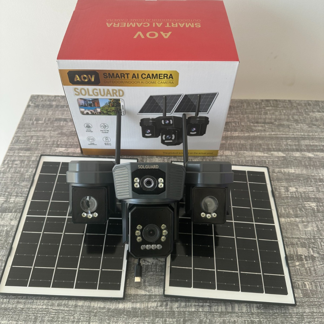 AOV 4G Tri-View Solar Camera | 3-Lens Panoramic | Night Vision