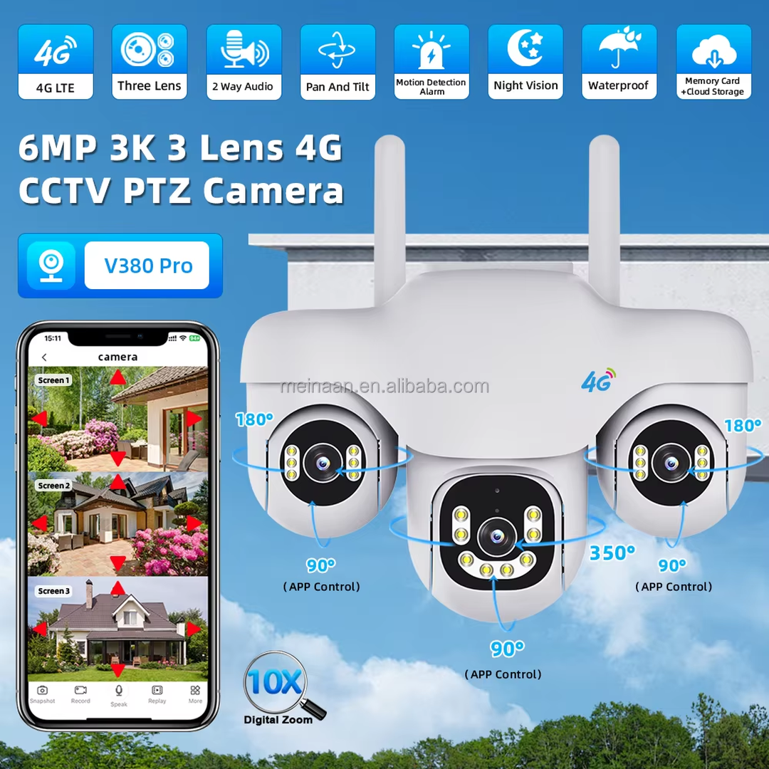 4G Tri-View Panoramic Solar CCTV Camera Kenya | SIM Card Security Camera