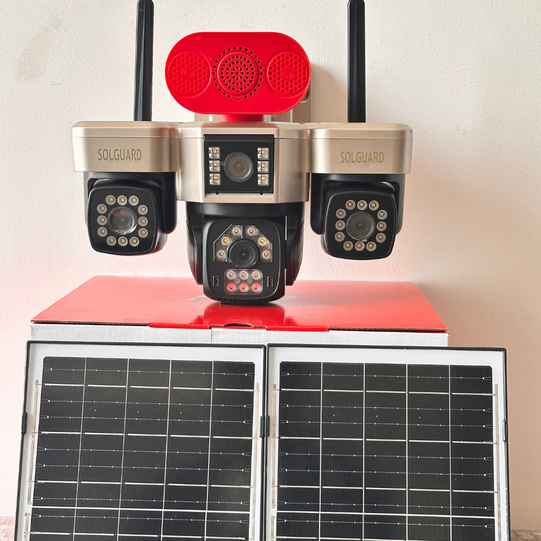 4G 4 Lens Solar CCTV Camera – No WiFi, 20MP HD, Dual Solar Panels, Siren Alarm – Kenya