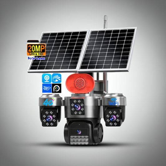 4G Solar CCTV Camera Kenya – 4 Lens 20MP, No WiFi, SIM Card, Dual Solar Panels, V780