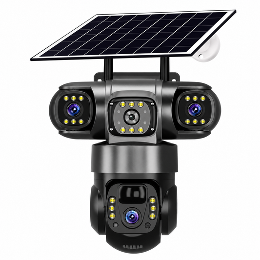 **WiFi Triple Lens Solar Security Camera – 360° CCTV with Night Vision & Solar Panel**