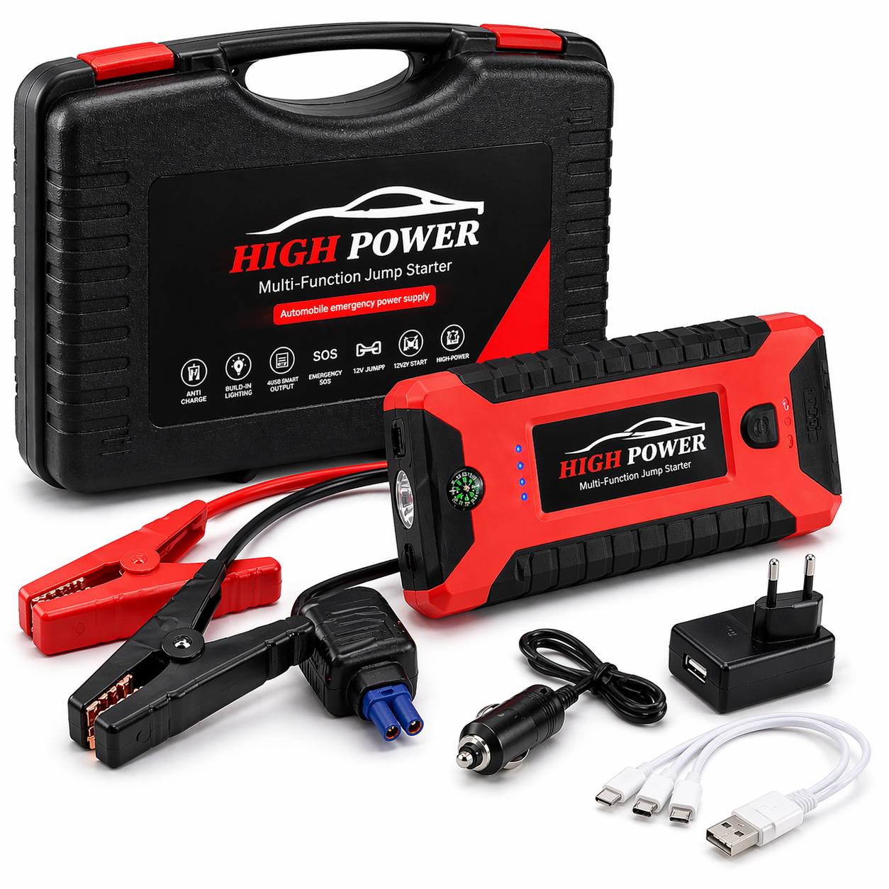Portable Car Jump Starter Power Bank – Multi-Function Battery Booster with USB & LED Light