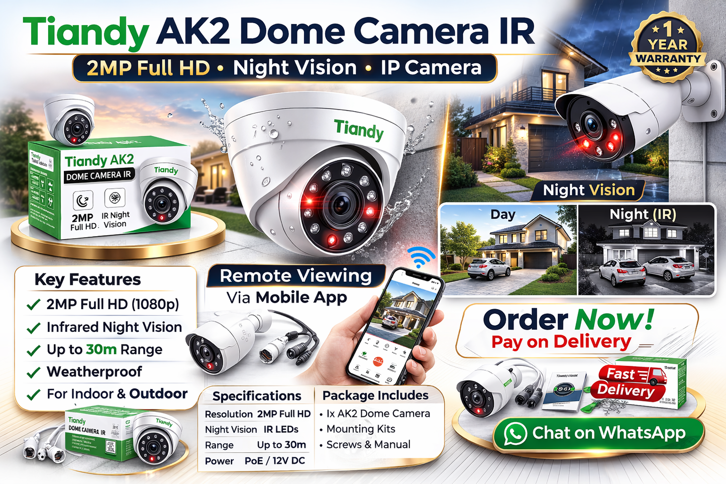 Tiandy AK2 Dome IP Camera TC-C320N – 2MP IR Night Vision CCTV Kenya