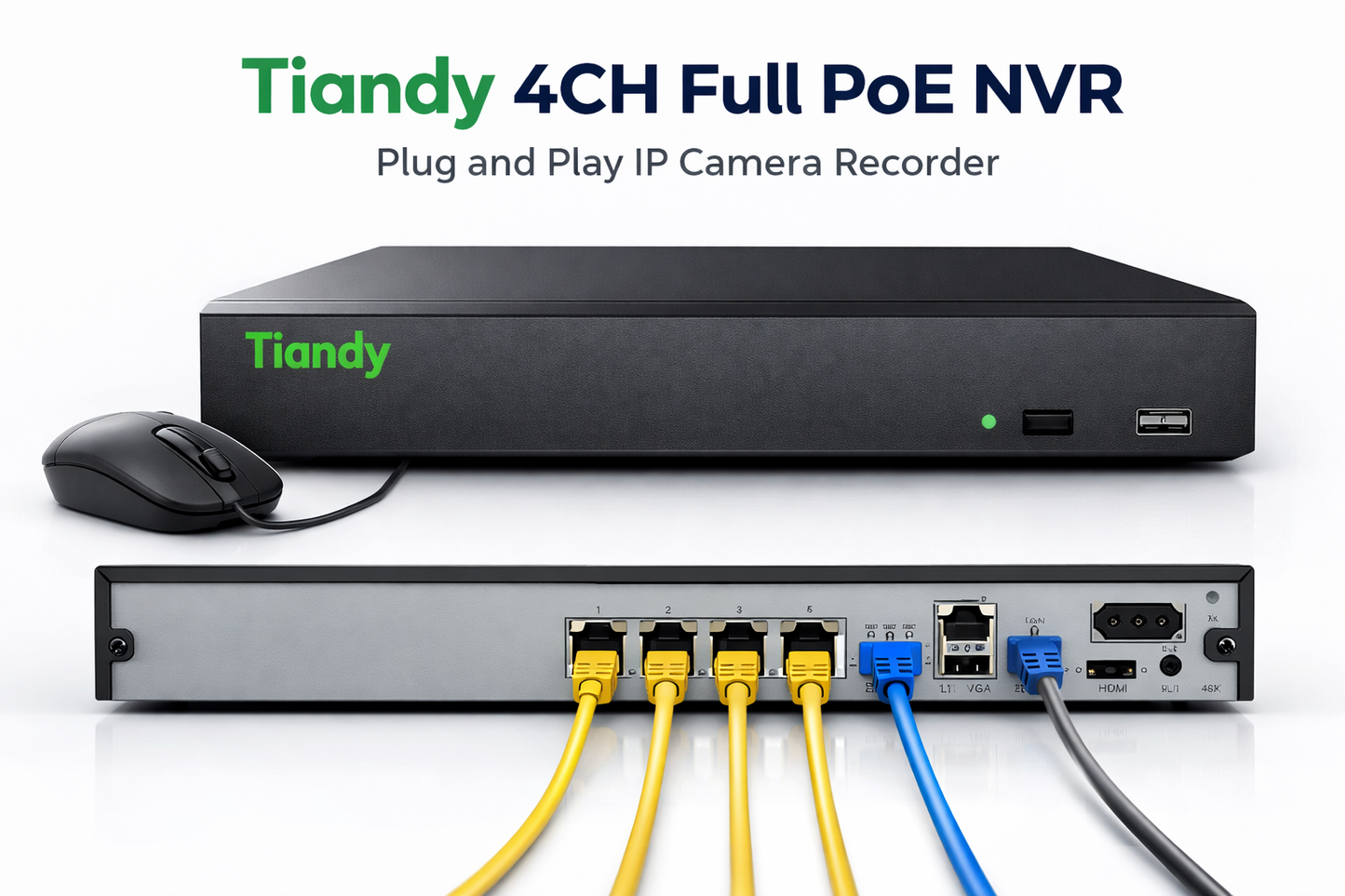 Tiandy 4 Channel Full PoE NVR – 4CH IP Camera Recorder with Plug & Play Kenya