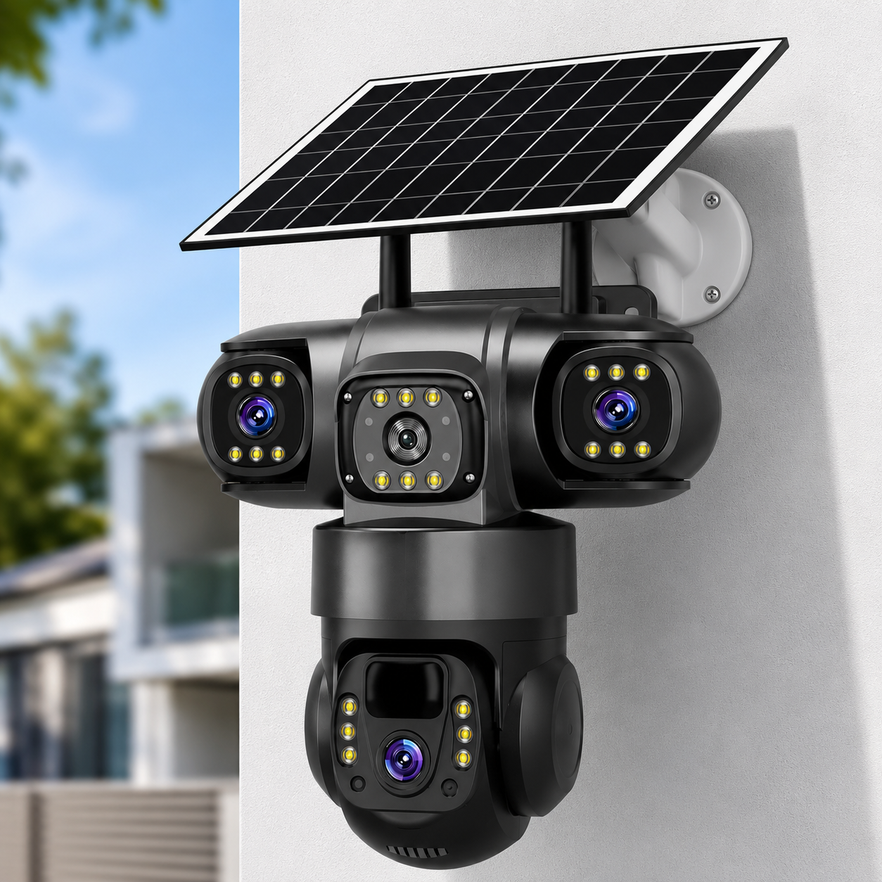 **WiFi Triple Lens Solar Security Camera – 360° CCTV with Night Vision & Solar Panel**