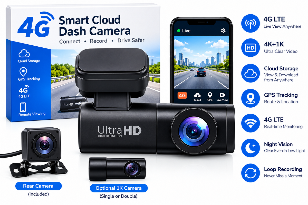 4G Smart Cloud Dash Camera 4K+1K with GPS