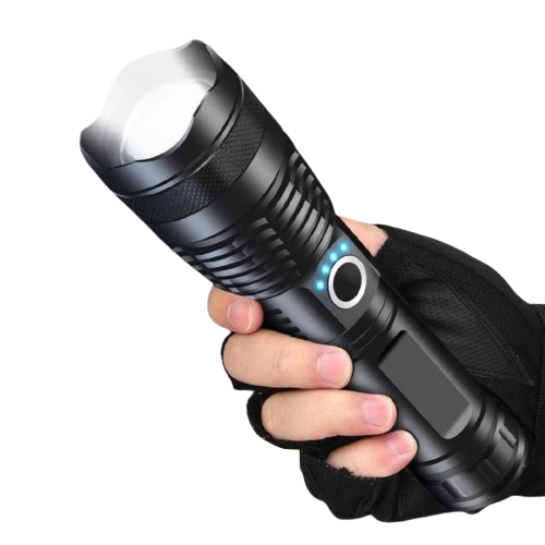 P50 LED Tactical Flashlight -5 Modes, Zoom Adjustable, USB Rechargeable Focus Flashlight - Digital Technics