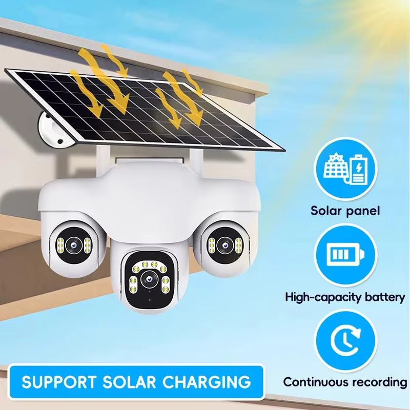 4G Tri-View Panoramic Solar CCTV Camera Kenya | SIM Card Security Camera