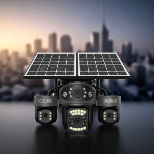 4G Four-Lens Solar CCTV Camera with Siren -2 Solar Panels-16000Mah Battery(AOV 180)