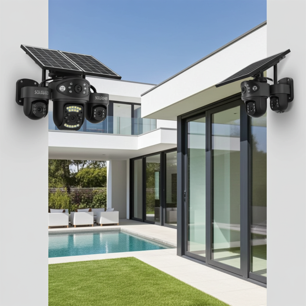 4G Four-Lens Solar CCTV Camera with Siren -2 Solar Panels-16000Mah Battery(AOV 180)