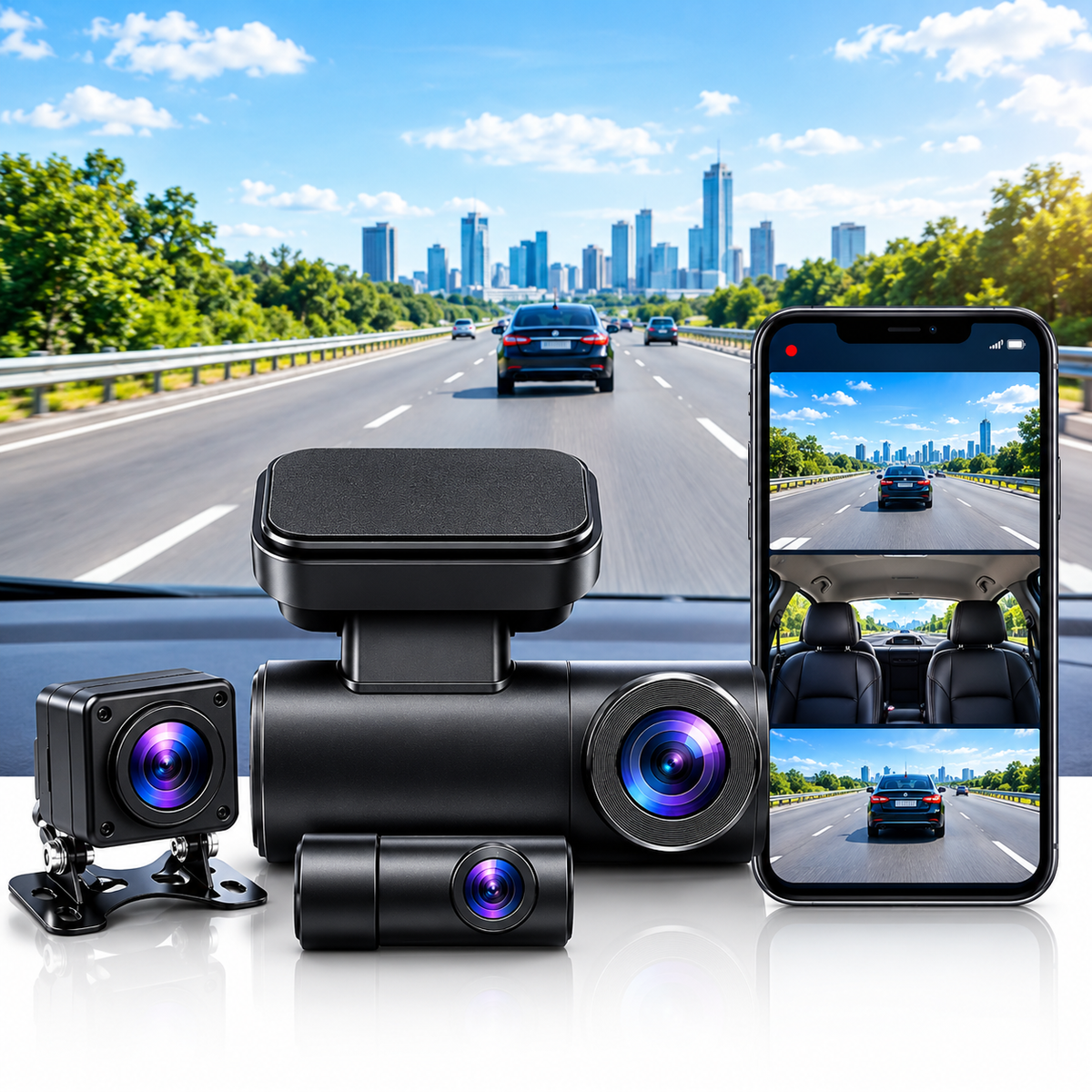 3 Channel Dash Camera – Front, Inside & Rear Recording
