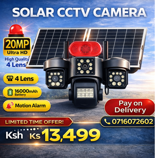 4G Solar CCTV Camera Kenya – 4 Lens 20MP, No WiFi, SIM Card, Dual Solar Panels, Outdoor Security Camera