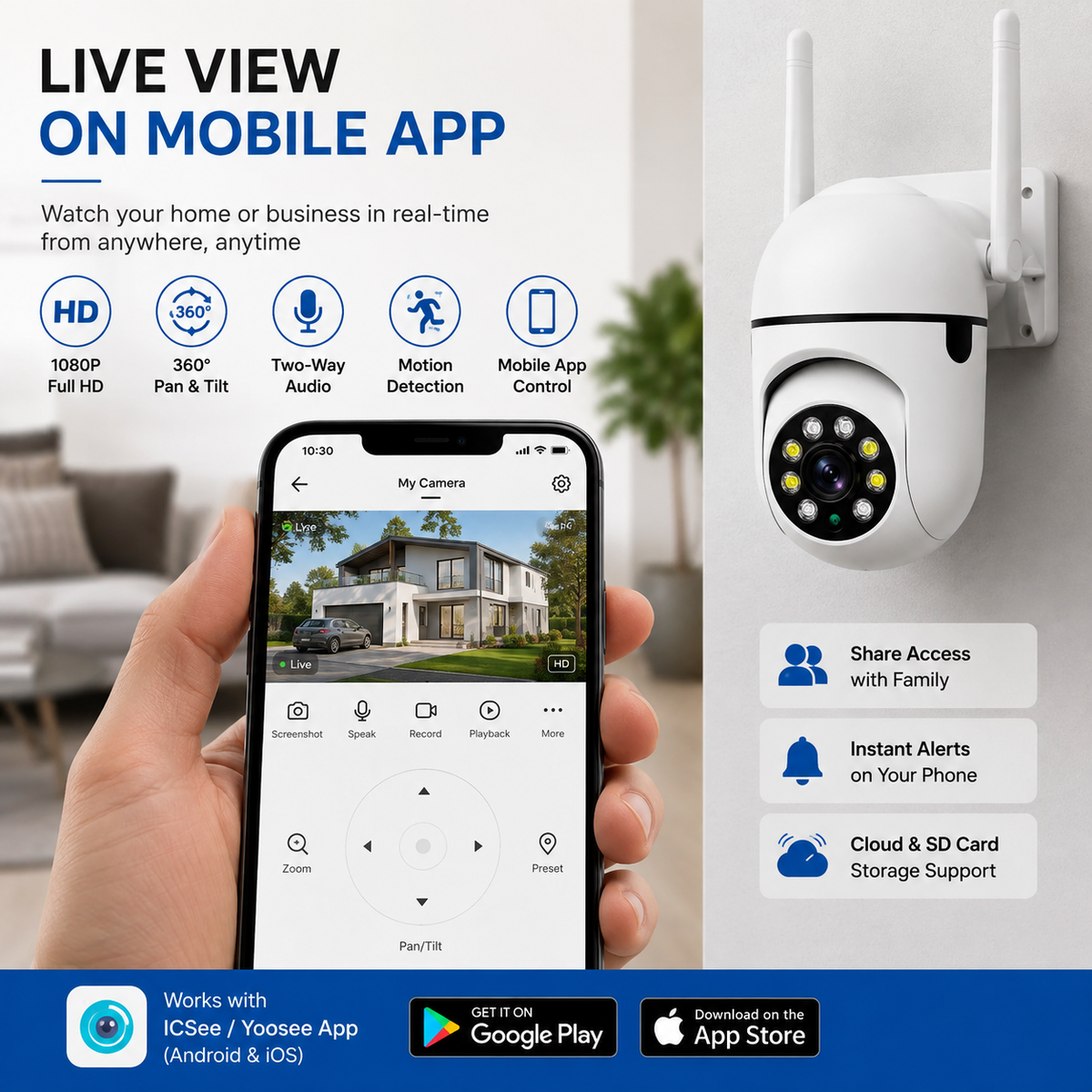360° WiFi PTZ CCTV Camera 1080P – Phone Monitoring, Night Vision & Two-Way Audio