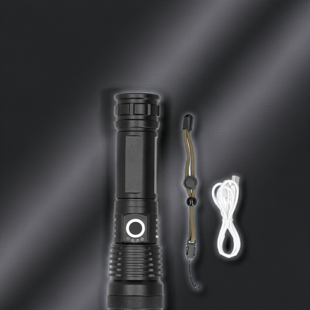 P50 LED Tactical Flashlight -5 Modes, Zoom Adjustable, USB Rechargeable Focus Flashlight