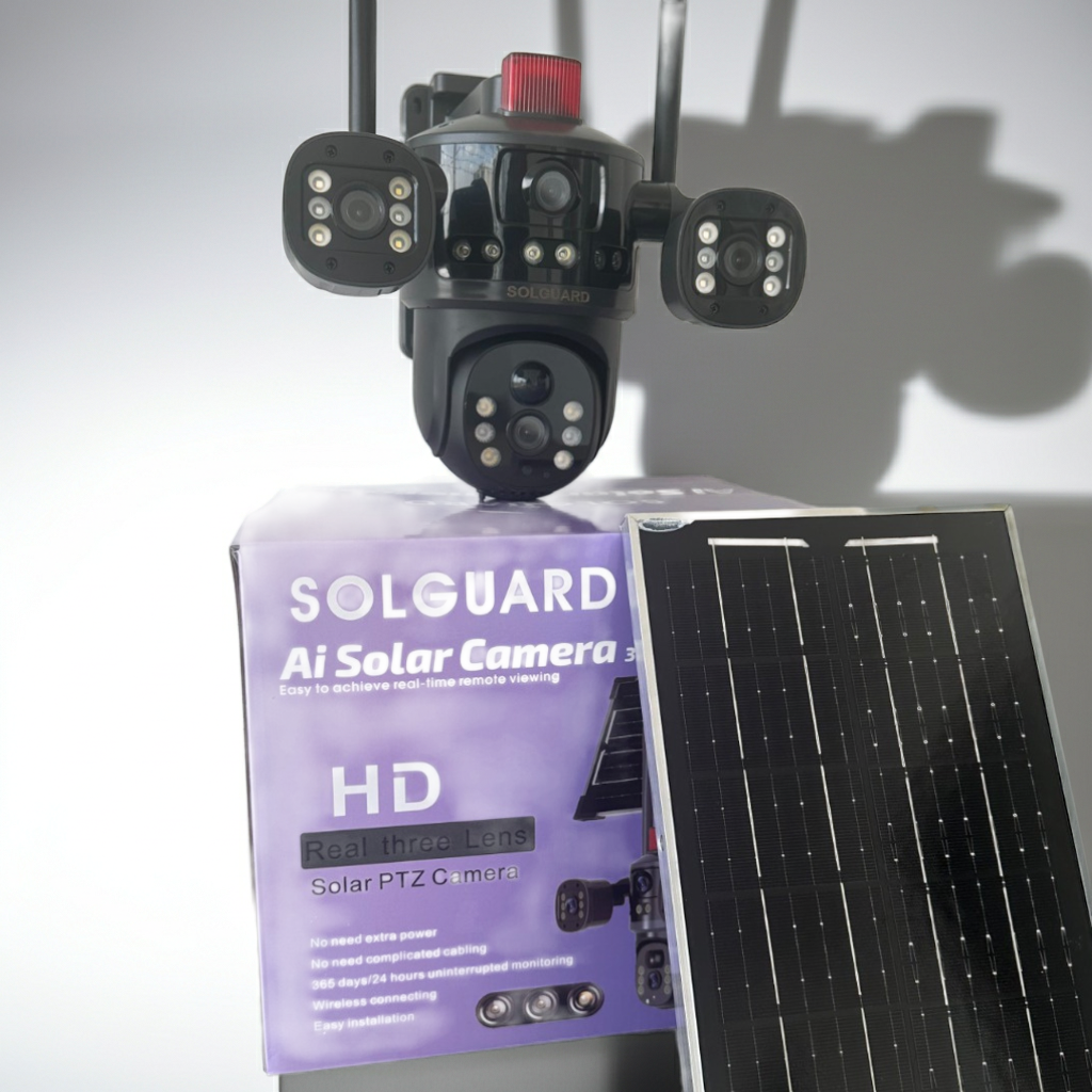 4G Triple Lens Solar CCTV Camera Kenya | SIM Card Security Camera with Siren