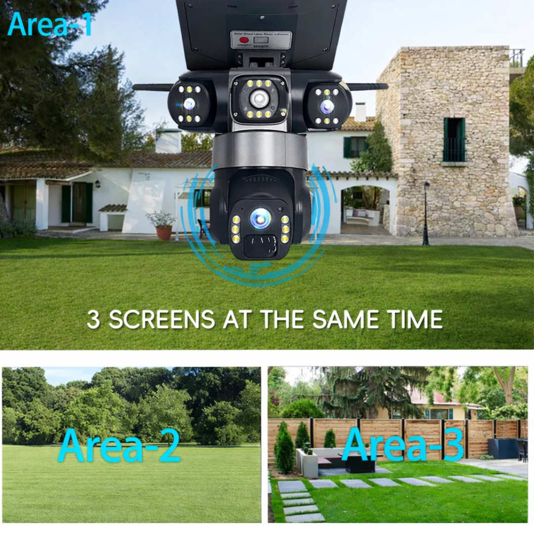 AOV 4G Solar Street Light Camera Triple Lens – 20MP HD Outdoor Security CCTV