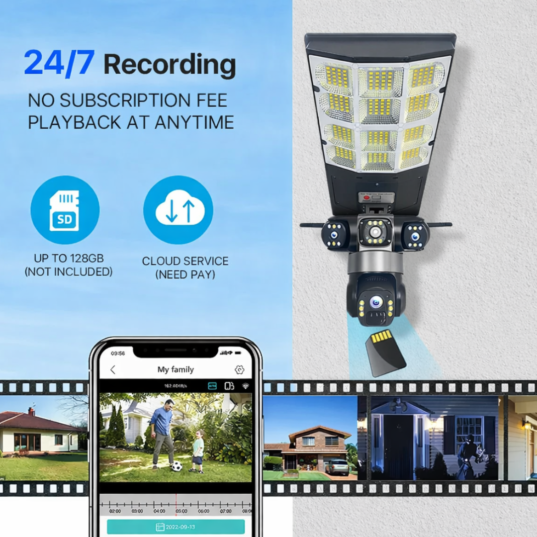 AOV 4G Solar Street Light Camera Triple Lens – 20MP HD Outdoor Security CCTV