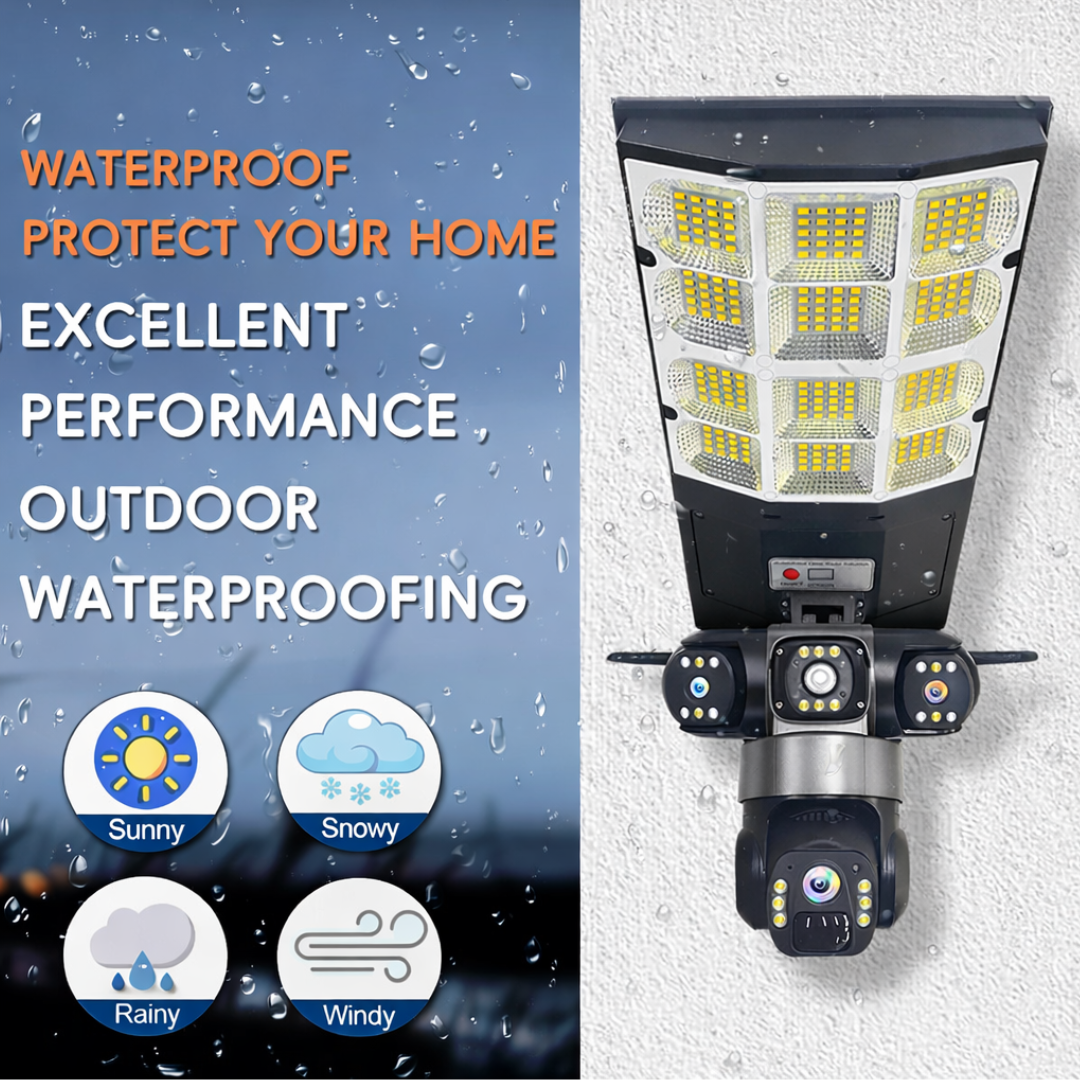 AOV 4G Solar Street Light Camera Triple Lens – 20MP HD Outdoor Security CCTV