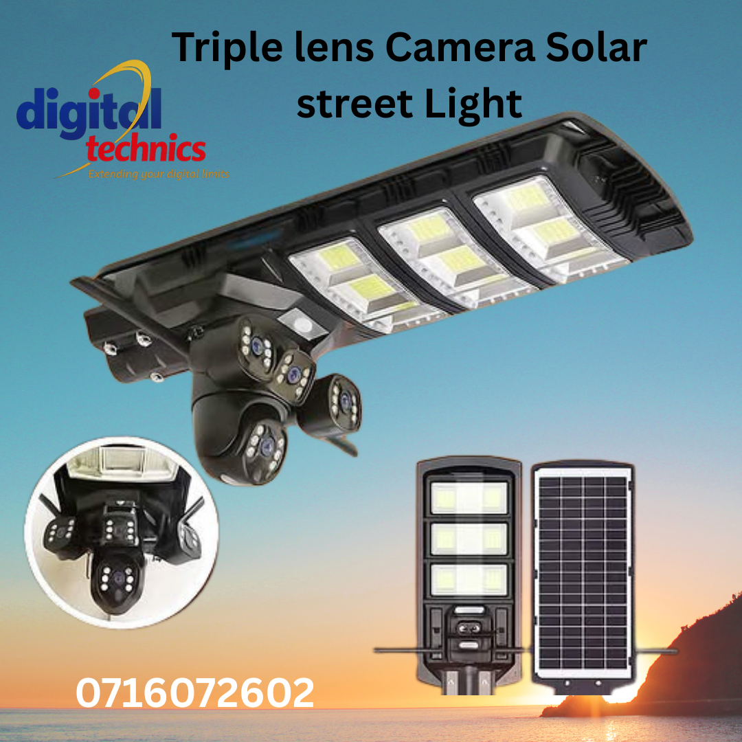 4G Triple Lens Solar Street Light CCTV Camera Kenya | SIM Card Security Floodlight