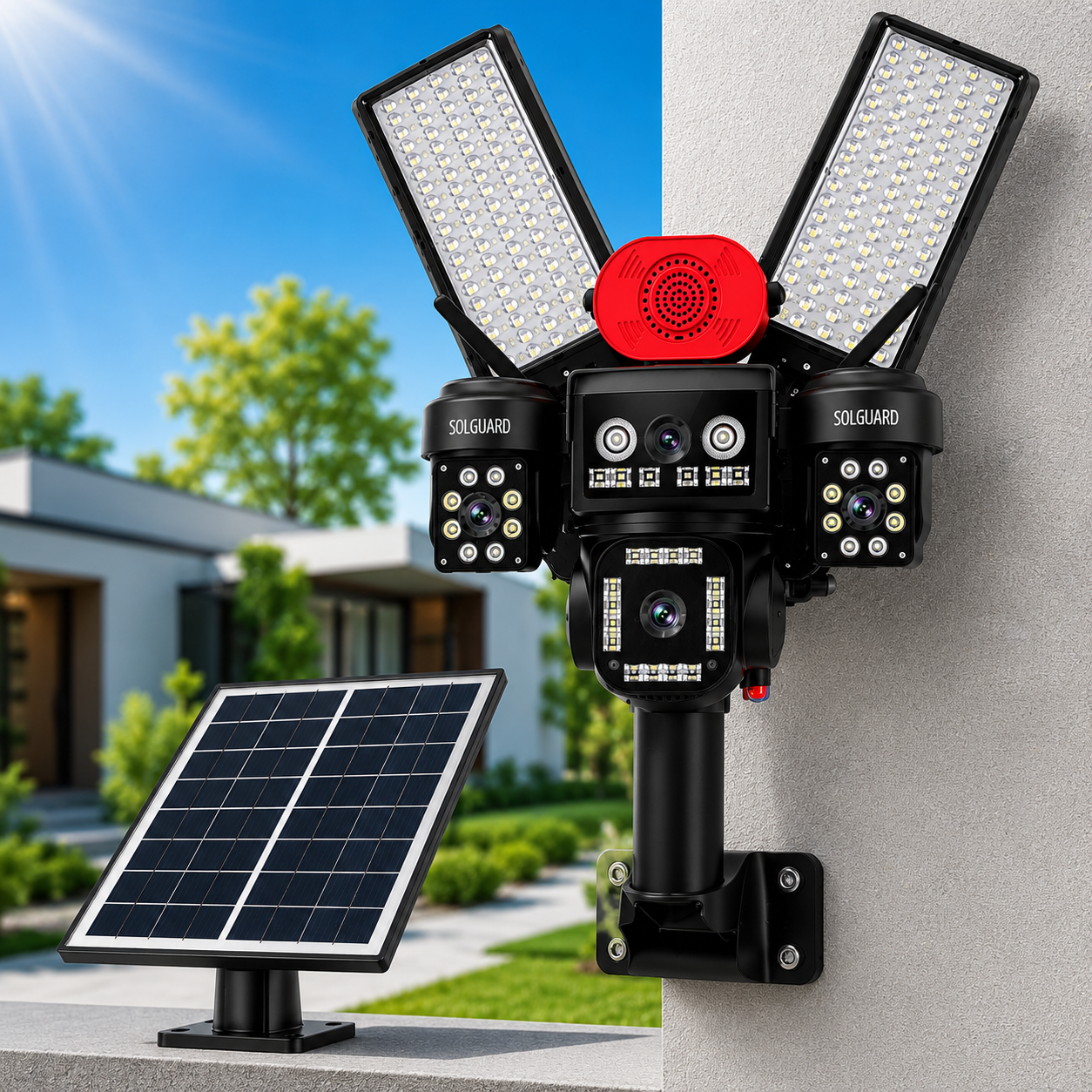 4G Solar CCTV Camera Kenya – 4 Lens 20MP PTZ, 24,000mAh Battery, 1000W Floodlight