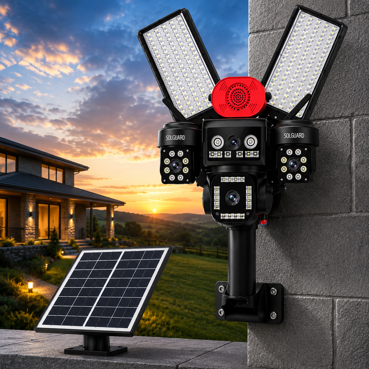 4G Solar CCTV Camera Kenya – 4 Lens 20MP PTZ, 24,000mAh Battery, 1000W Floodlight