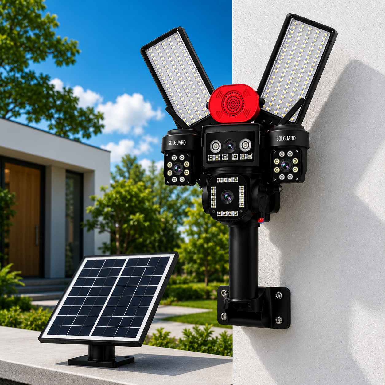 4G Solar CCTV Camera Kenya – 4 Lens 20MP PTZ, 24,000mAh Battery, 1000W Floodlight