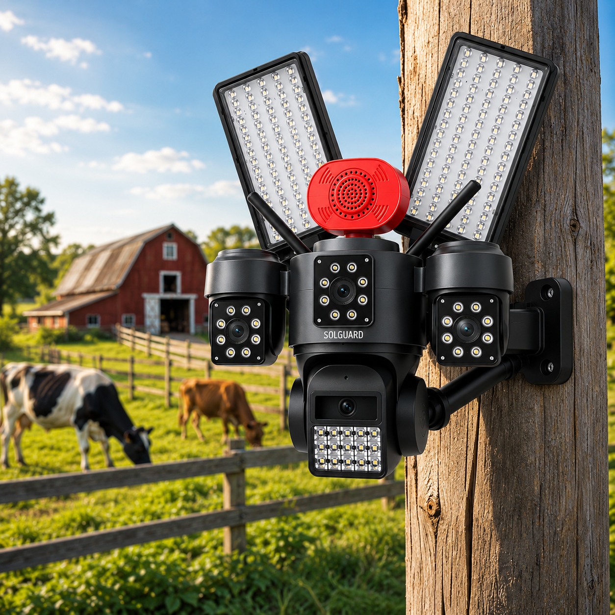 4G Solar PTZ Camera – 20MP Triple Lens, 24,000mAh Battery, 1000W Floodlight, 20W Solar Panel